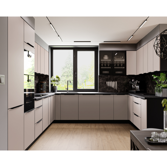 Dulap de colţ superior, caşmir/negru, ARAKA 60x60 GN-90 2F-poza 2-Dacenergy.ro