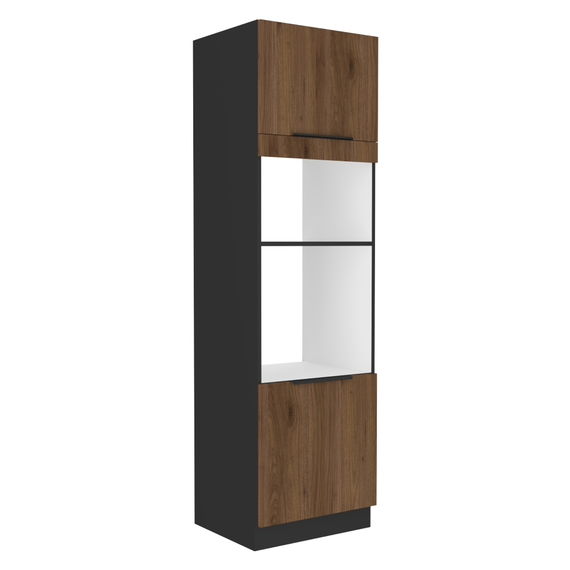Dulap înalt pentru cuptor şi cuptor cu microunde, nuc okapi/negru, MENZO 60 DPM-210 2F-Dacenergy.ro