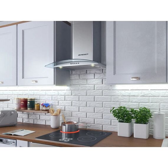 Hota incorporabila decorativa, finisaj otel inoxidabil si sticla, putere de absorbtie 350m3/h, 65W, 3 trepte, 2 Led-uri de iluminat, 60x47 cm, argintiu-poza 4-Dacenergy.ro