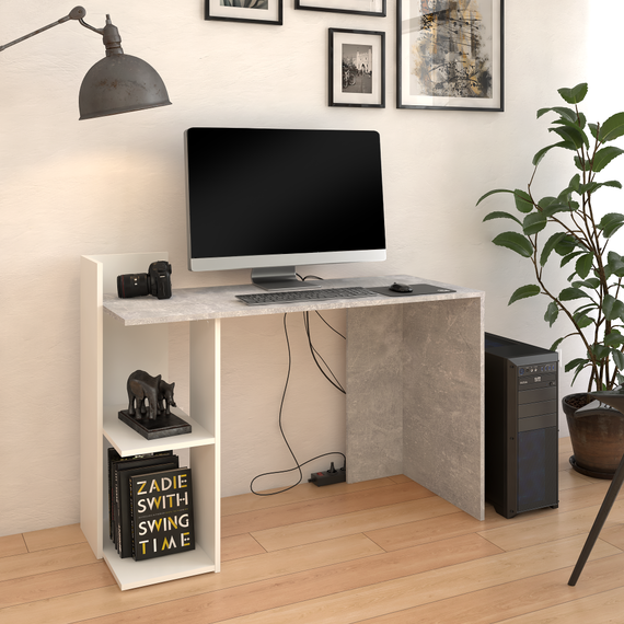 Masă PC, beton/alb, ANDREO NEW-poza 2-Dacenergy.ro