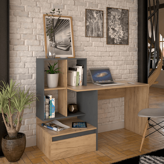 Masă PC, stejar artisan/grafit, NEREO 2 NEW-poza 5-Dacenergy.ro