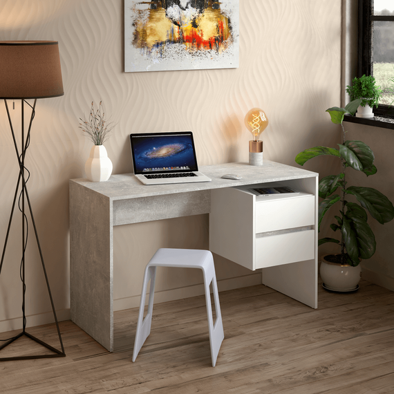 Masă PC, beton/alb, TULIO NEW-poza 2-Dacenergy.ro
