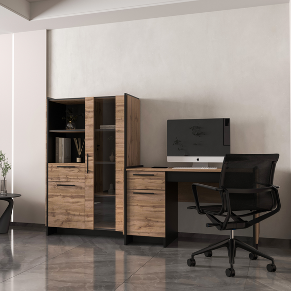 Masă PC 130, stejar wotan/negru, AMONI 1D1S-poza 4-Dacenergy.ro