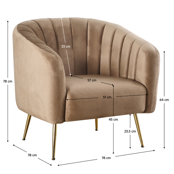 Fotoliu de design, ţesătură Velvet maro/gold crom-auriu, BAGY-poza 6-Dacenergy.ro