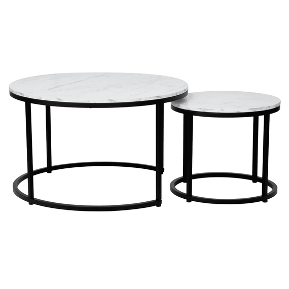 Măsuţe de cafea, set de 2, alb/negru, CIRKO-Dacenergy.ro