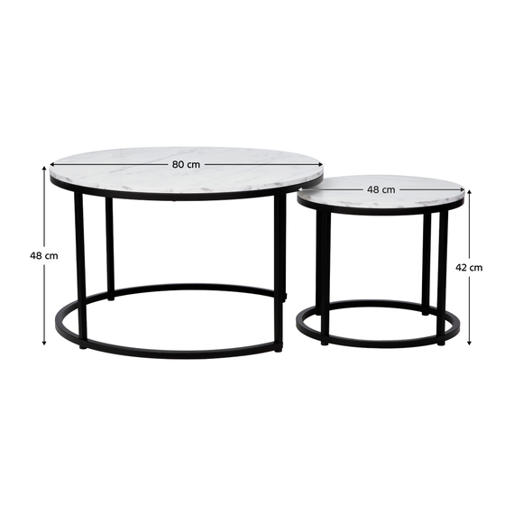 Măsuţe de cafea, set de 2, alb/negru, CIRKO-poza 3-Dacenergy.ro