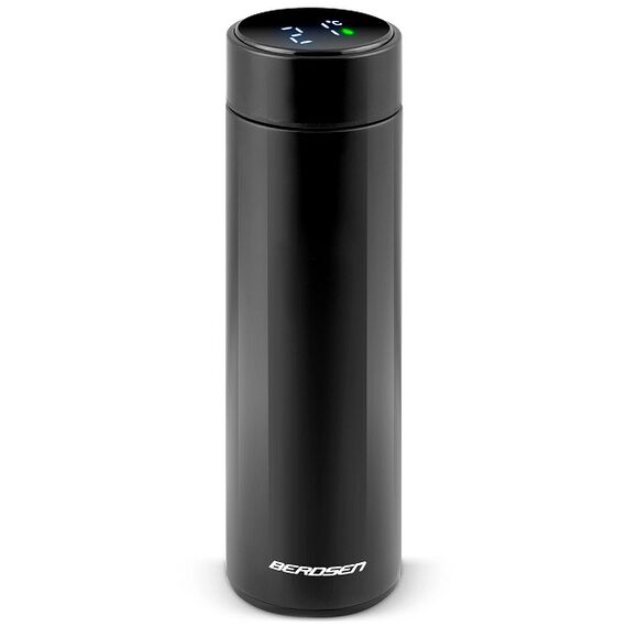 Termos, fabricat din otel inoxidabil, cu afisaj de temperatura pe capac, pastreaza temperatura pana la 12 ore calda sau rece, capacitatea de 420 ml, negru-Dacenergy.ro