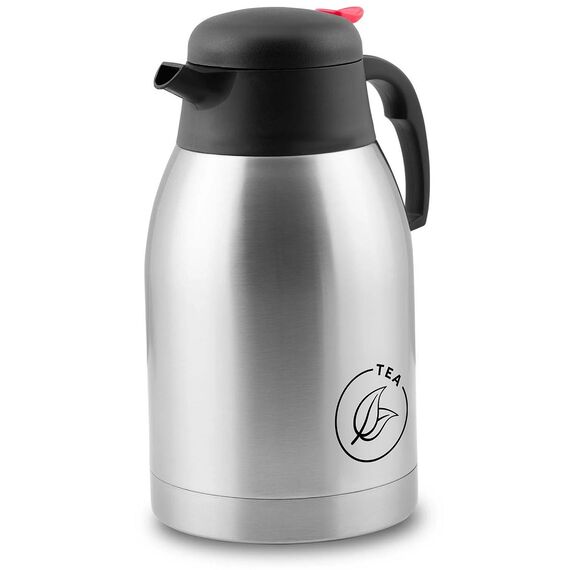 Termos de ceai, fabricat din otel inoxidabil, izolatie termica excelenta, maner ergonomic, buton de deblocare, capacitate 2000 ml, gri-Dacenergy.ro