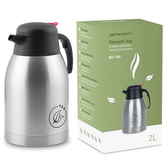 Termos de ceai, fabricat din otel inoxidabil, izolatie termica excelenta, maner ergonomic, buton de deblocare, capacitate 2000 ml, gri-poza 2-Dacenergy.ro