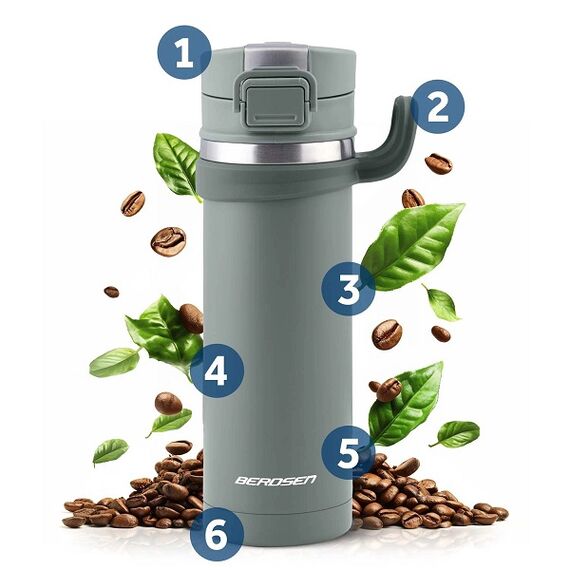 Termos, fabricat din otel inoxidabil, cu maner, forma ergonomica, pastreaza temperatura pana la 12 ore calda sau rece, capacitate 450 ml, gri si argintiu-poza 4-Dacenergy.ro