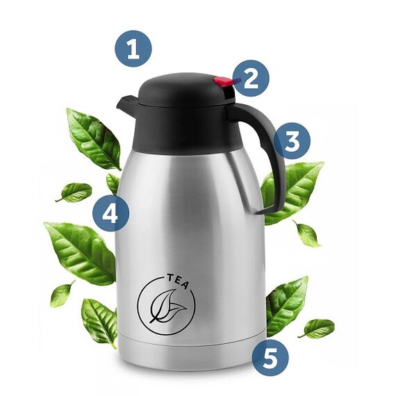Termos de ceai, fabricat din otel inoxidabil, izolatie termica excelenta, maner ergonomic, buton de deblocare, capacitate 2000 ml, gri-poza 4-Dacenergy.ro