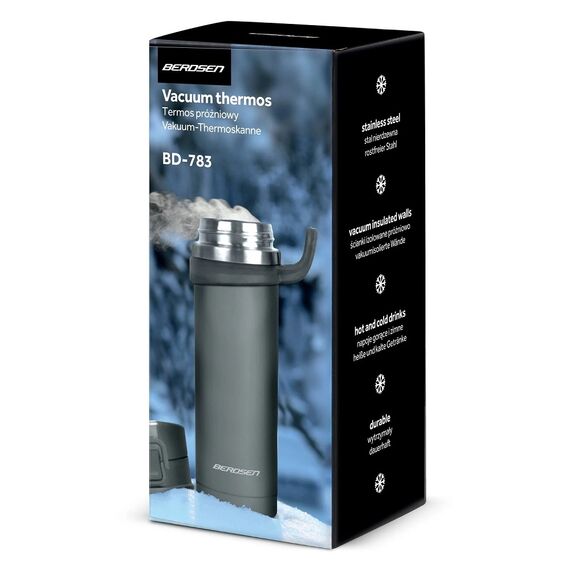 Termos, fabricat din otel inoxidabil, cu maner, forma ergonomica, pastreaza temperatura pana la 12 ore calda sau rece, capacitate 450 ml, gri si argintiu-poza 5-Dacenergy.ro