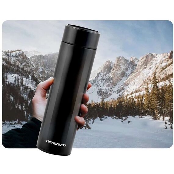 Termos, fabricat din otel inoxidabil, cu afisaj de temperatura pe capac, pastreaza temperatura pana la 12 ore calda sau rece, capacitatea de 420 ml, negru-poza 5-Dacenergy.ro