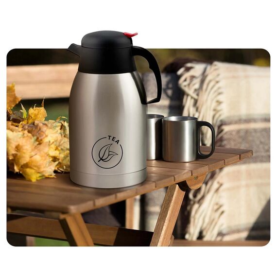 Termos de ceai, fabricat din otel inoxidabil, izolatie termica excelenta, maner ergonomic, buton de deblocare, capacitate 2000 ml, gri-poza 5-Dacenergy.ro