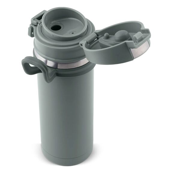 Termos, fabricat din otel inoxidabil, cu maner, forma ergonomica, pastreaza temperatura pana la 12 ore calda sau rece, capacitate 450 ml, gri si argintiu-poza 6-Dacenergy.ro