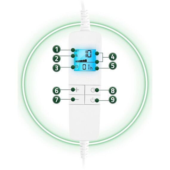 Patura electrica, 100% PE, groasa, pufoasa, controler cu display LCD, 10 niveluri de control al temperaturii, protectie la supraincalzire, aproximativ 45℃, 160 W, 180 x 160 cm, smarald-poza 8-Dacenergy.ro