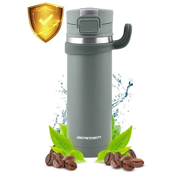 Termos, fabricat din otel inoxidabil, cu maner, forma ergonomica, pastreaza temperatura pana la 12 ore calda sau rece, capacitate 450 ml, gri si argintiu-poza 9-Dacenergy.ro