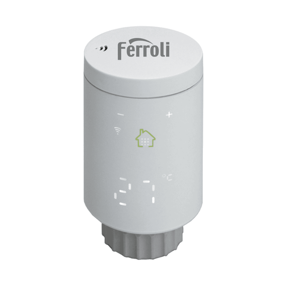 Cap termostat smart pentru calorifer Ferroli, Wi-Fi, control de la distanta, siguranta pentru copii, detectare fereastra deschisa, afisaj digital, programabil, alb, Numar piese: 1-Dacenergy.ro