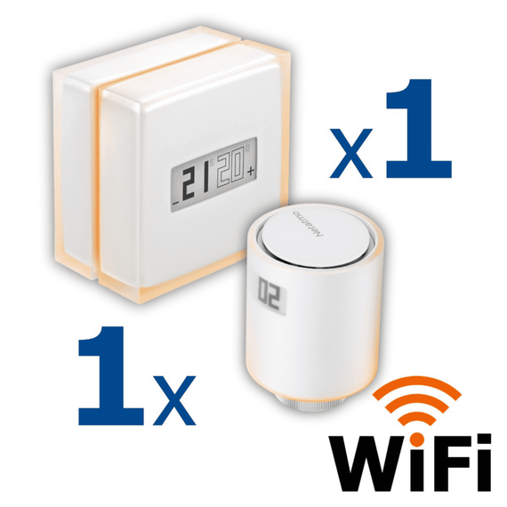 Kit termostat de ambient si 1 capet termostat smart pentru calorifer Netatmo, WI-FI, cu afisaj digital LCD, compatibile cu IOS sau Android, control de la distanta, detectare fereastra deschisa, programabil, Numar piese: 2-Dacenergy.ro
