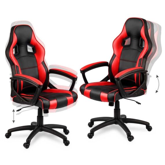 Scaun gaming DacEnergy©, baza larga, stabila, roti de cauciuc, mecanism TILT, cu tetiera, spatar ergonomic, lift cu gaz, negru si rosu, Culoare: Rosu, Negru-poza 4-Dacenergy.ro