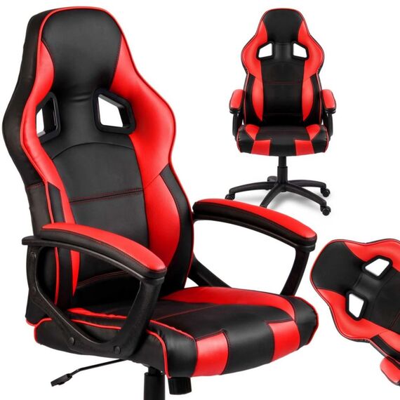 Scaun gaming DacEnergy©, baza larga, stabila, roti de cauciuc, mecanism TILT, cu tetiera, spatar ergonomic, lift cu gaz, negru si rosu, Culoare: Rosu, Negru-poza 6-Dacenergy.ro