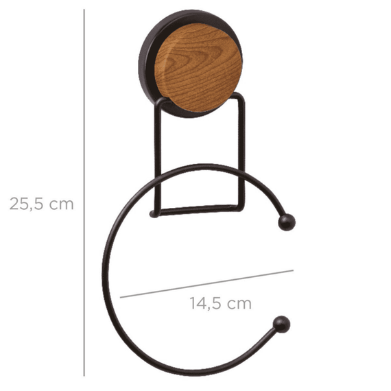 Set accesorii baie, fabricat din ABS si otel, cuier baie, sapuniera, suport pentru prosop, pentru uscator de par, pentru hartie igienica, pahar baie, finisaj negru si lemn-poza 4-Dacenergy.ro