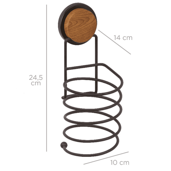 Set accesorii baie, fabricat din ABS si otel, cuier baie, sapuniera, suport pentru prosop, pentru uscator de par, pentru hartie igienica, pahar baie, finisaj negru si lemn-poza 12-Dacenergy.ro