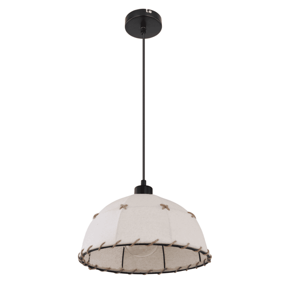 Suspensie, fabricat din metal, abajur textil decorat cu snur de canepa, soclu E27, IP20, 300 x 1200 mm, negru si bej-poza 4-Dacenergy.ro