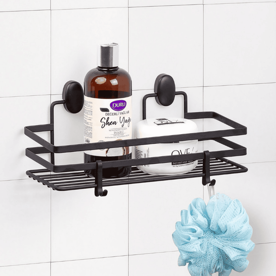 Etajera baie, din otel, design modern, montaj pe perete, cu suruburi, 1 raft, 30 x 13 x 12.5 cm, negru, Culoare: Negru, Inaltime: 12.5 cm-poza 2-Dacenergy.ro
