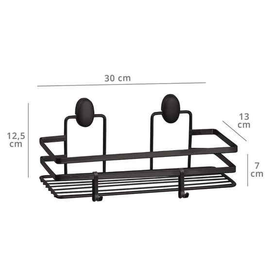 Etajera baie, din otel, design modern, montaj pe perete, cu suruburi, 1 raft, 30 x 13 x 12.5 cm, negru, Culoare: Negru, Inaltime: 12.5 cm-poza 3-Dacenergy.ro