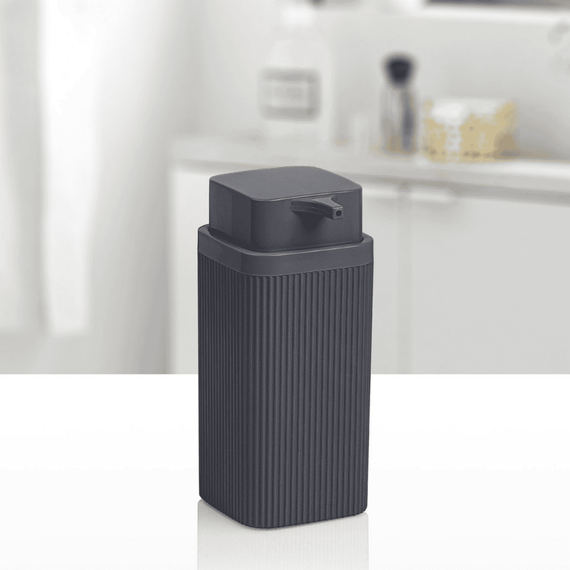 Dozator sapun lichid, pentru baie sau bucatarie, fabricat din polistiren, durabil si usor de intretinut, 0.4 L, 6.8 x 6.8 x 15.5 cm, antracit, Culoare: Antracit-poza 3-Dacenergy.ro