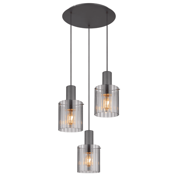Suspensie, realizat din metal, trei abajururi din sticla fumurie, 480 x 1500 mm, IP20, 3 surse cu soclu E27, gri inchis-poza 4-Dacenergy.ro