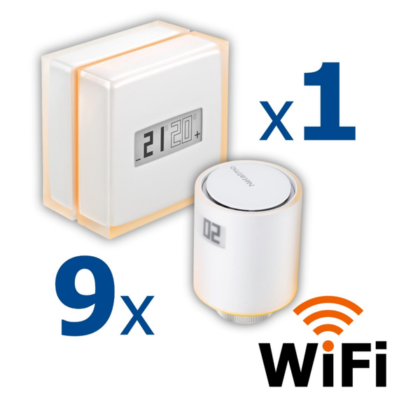 Kit termostat de ambient si 9 capete termostat smart pentru calorifer Netatmo, WI-FI, cu afisaj digital LCD, compatibile cu IOS sau Android, control de la distanta, detectare fereastra deschisa, programabil, Numar piese: 10-Dacenergy.ro