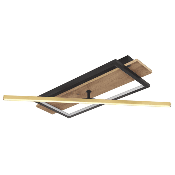 Plafoniera LED, carcasa din metal, detaliile din lemn, 1200lm, 28W, lumina calda, functie de memorie, 605 x 200 x 90 mm, combinatia de negru mat si opal-poza 5-Dacenergy.ro