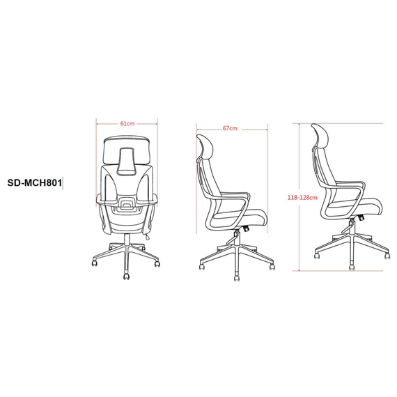Scaun birou ergonomic DacEnergy©, structura din plastic, sezut si spatar acoperite cu mesh, inaltime ajustabila 118 - 128 cm, rotativ, negru-poza 4-Dacenergy.ro