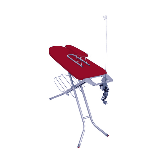Masa de calcat, structura metalica, husa din bumbac, suport pentru rufe, priza si suport pentru cablul electric, 120 x 38 x 95 cm, rosu-Dacenergy.ro