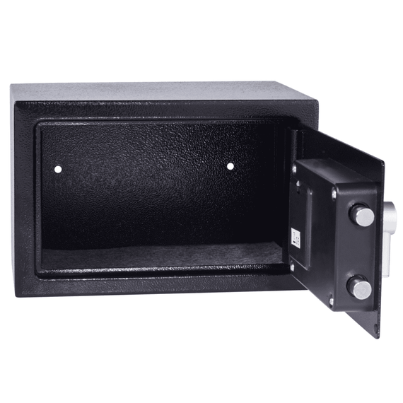 Seif, fabricat din otel, dotat cu o alarma de 130 dB, inchidere electronica, tastatura digitala si indicatorii LED, 310 x 200 x 200 mm, finisat in negru-poza 3-Dacenergy.ro