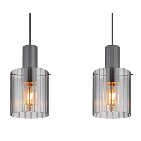 Suspensie, realizata din metal, trei abajururi din sticla fumurie,  980 x 180 x 1200 mm, IP20, 3 surse cu soclu E27, gri inchis-poza 3-Dacenergy.ro