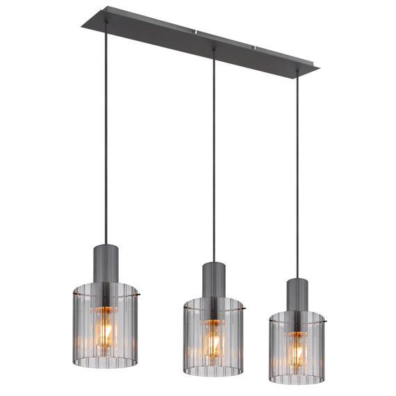 Suspensie, realizata din metal, trei abajururi din sticla fumurie,  980 x 180 x 1200 mm, IP20, 3 surse cu soclu E27, gri inchis-poza 5-Dacenergy.ro
