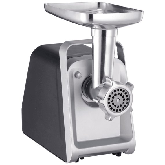 Masina de tocat carne, electrica, Paxton, 1500 W, 1 treapta de putere, 3 site pentru tocare, functie Reverse, accesorii pentru carnati si kebbe, suc de rosii, 4 accesorii pentru razuire, negru si argintiu-Dacenergy.ro