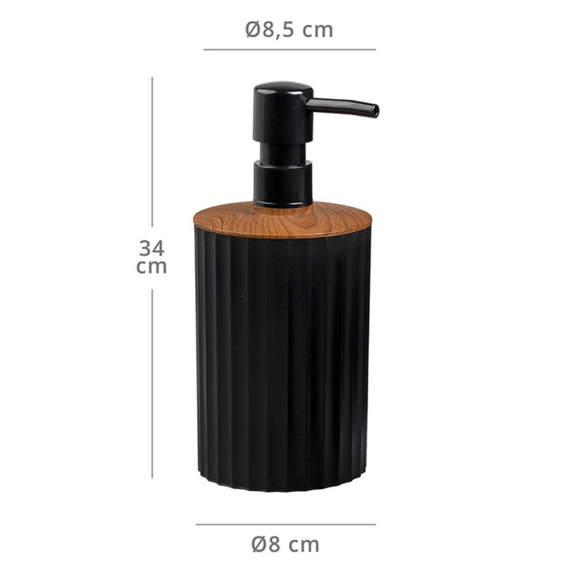 Dozator sapun lichid, pentru baie sau bucatarie, fabricat din polipropilena si ABS, 0.4 L, negru si lemn, Culoare: Negru, Lemn-poza 2-Dacenergy.ro