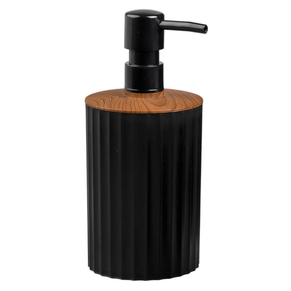 Dozator sapun lichid, pentru baie sau bucatarie, fabricat din polipropilena si ABS, 0.4 L, negru si lemn, Culoare: Negru, Lemn-Dacenergy.ro
