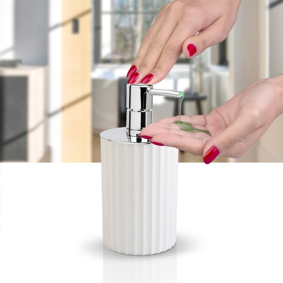 Dozator sapun lichid, pentru baie sau bucatarie, fabricat din polipropilena si ABS, 0.4 L, alb si cromat, Culoare: Alb, Cromat-poza 4-Dacenergy.ro