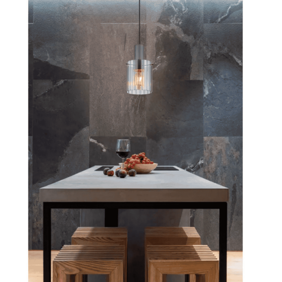 Suspensie, realizata din metal, un abajur din sticla fumurie, 180 x 1500 mm, IP20, o sursa cu soclu E27, gri inchis-poza 2-Dacenergy.ro