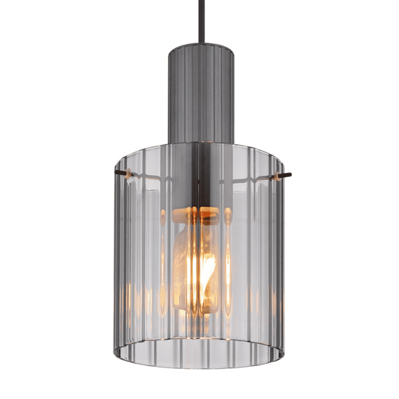 Suspensie, realizata din metal, un abajur din sticla fumurie, 180 x 1500 mm, IP20, o sursa cu soclu E27, gri inchis-poza 4-Dacenergy.ro