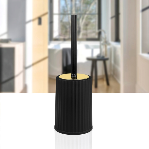 Perie WC, polipropilena si ABS, montaj stativ, design modern, 11.9 x 11.9 x 34 cm, negru si auriu, Culoare: Negru, Auriu-poza 2-Dacenergy.ro