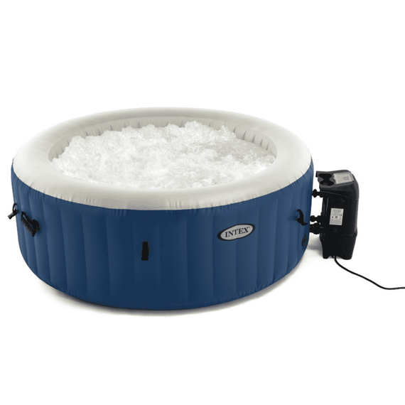 Piscina gonflabila cu hidromasaj Intex, 4 persoane, capac termoizolant pentru mentinerea temperaturii apei, dozator chimic plutitor, cartus filtrare, sistem de umflare automat, 180 x 66 cm, albastru-poza 2-Dacenergy.ro