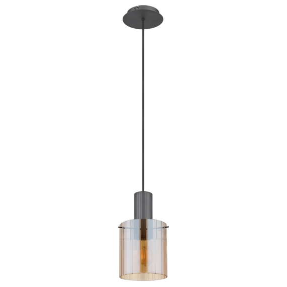 Suspensie, realizata din metal, un abajur din sticla chihlimbar, 180 x 1500 mm, IP20, o sursa cu soclu E27, gri-poza 4-Dacenergy.ro