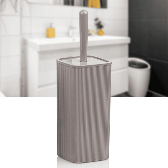 Perie WC, polistiren si ABS, montaj stativ, design modern, 10.2 x 10.2 x 34.2 cm, maro, Culoare: Maro-poza 2-Dacenergy.ro