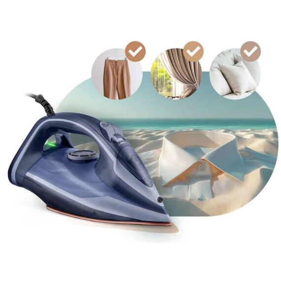 Fier de calcat cu abur, talpa ceramica, oprire automata, autocuratare, protectie la supraincalzire, rezervor de apa de 350 ml, abur vertical, reglare a temperaturii, 3000 W, albastru, Culoare: Albastru-poza 2-Dacenergy.ro